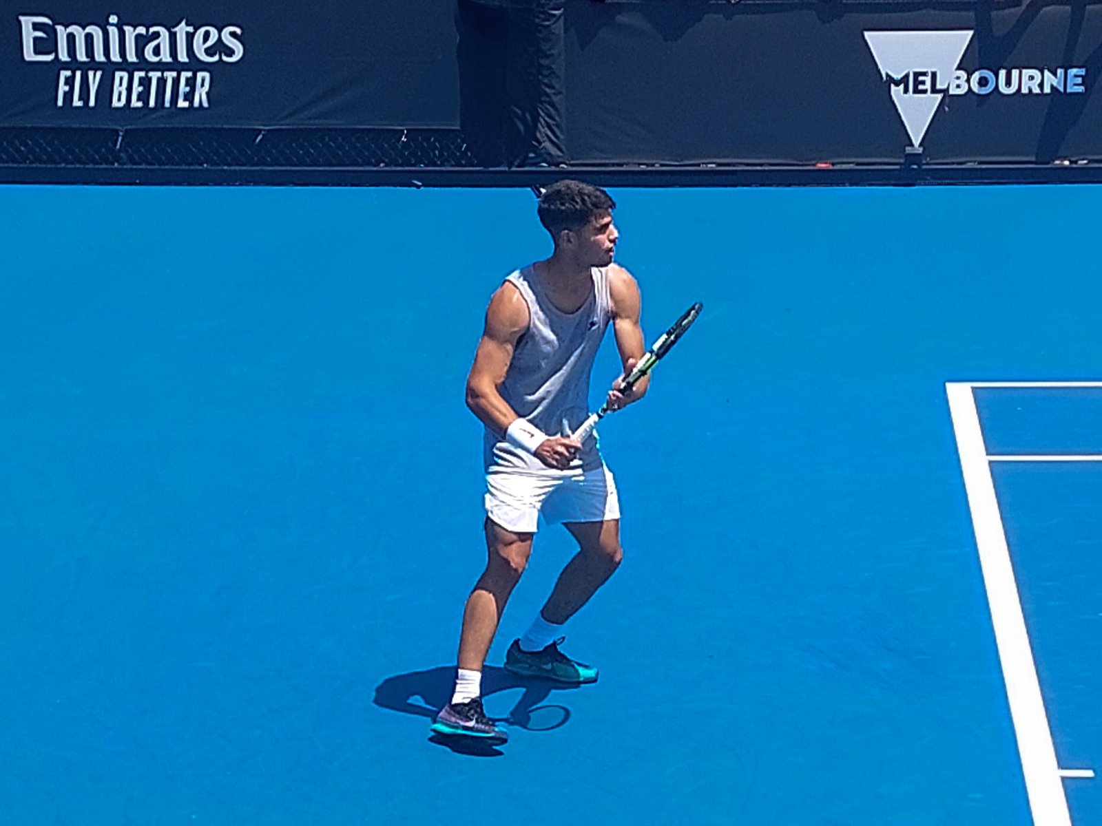 Carlos Alcaraz practicing at the Australian Open