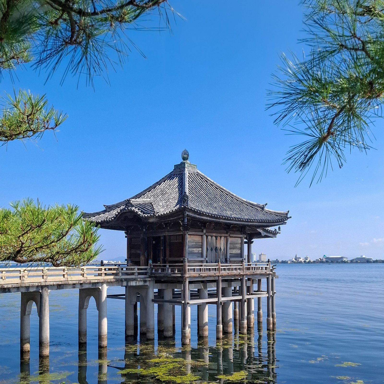 Ukimi-do at Lake Biwa in Japan