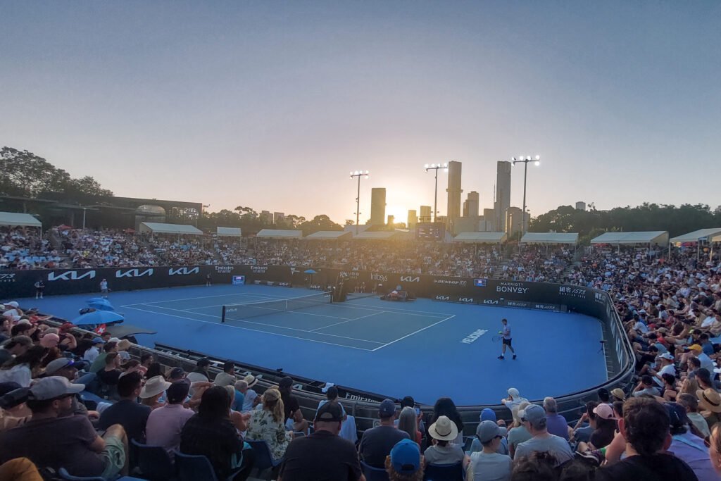 Court 1573 at the Australian Open in Melbourne at sunset